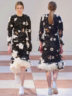 CÉLINE BLACK DRESS WITH CORNELY EMBROIDERIES & FEATHERS SIZE S BY PHOEBE PHILO